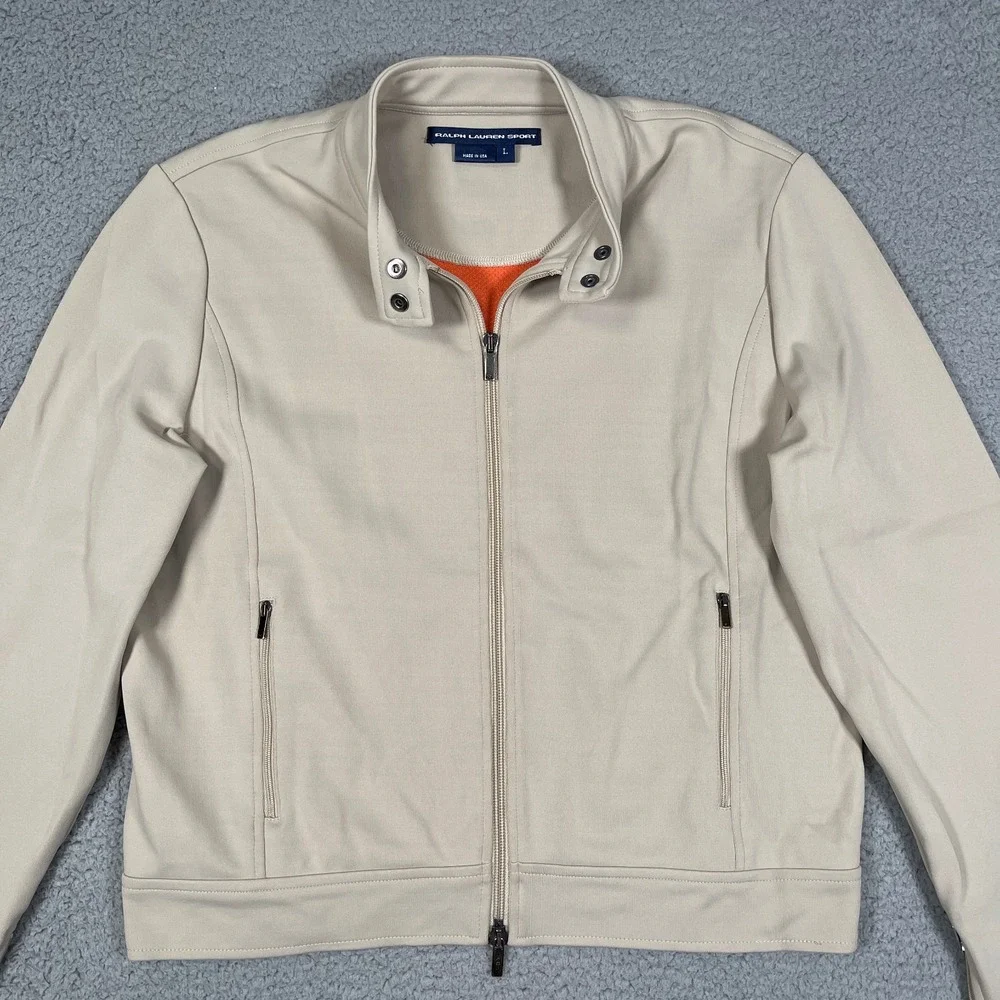 Vintage Polo Ralph Lauren Sport Jacket Womens L Beige‎ Cropped Fit USA Made 90s